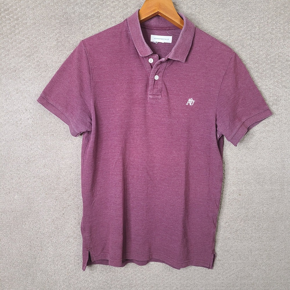 Aeropostale Shirt‎ Mens Medium Burgundy Polo Short Sleeve Pique Cotton Casual